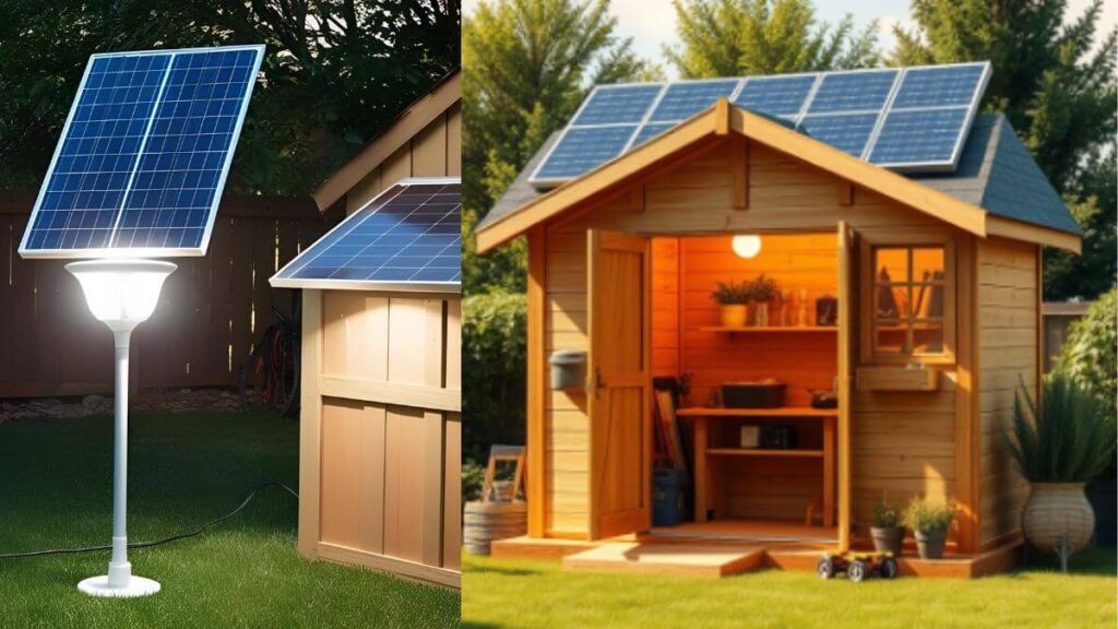 DIY Solar Shed Lighting System: Cheap & Easy Setup Guide 2 DIY solar shed lighting system with panels and glowing lights