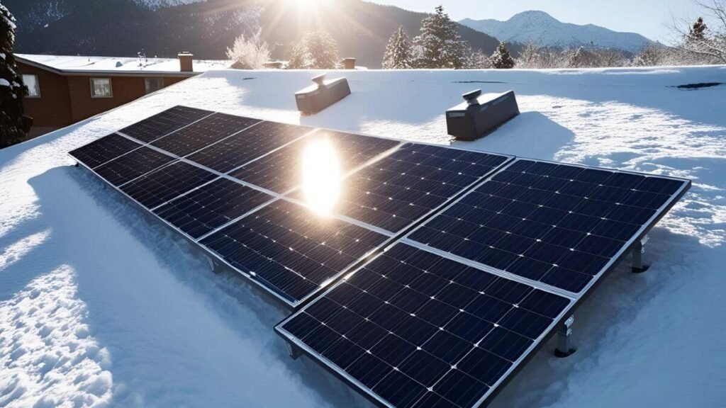 Do Solar Panels Work in Snow Country or Winter Season? 1 Do Solar Panels Work in Snow Country or Winter Season Solar panels on a snow covered roof with bright winter sunlight and mountains in the background