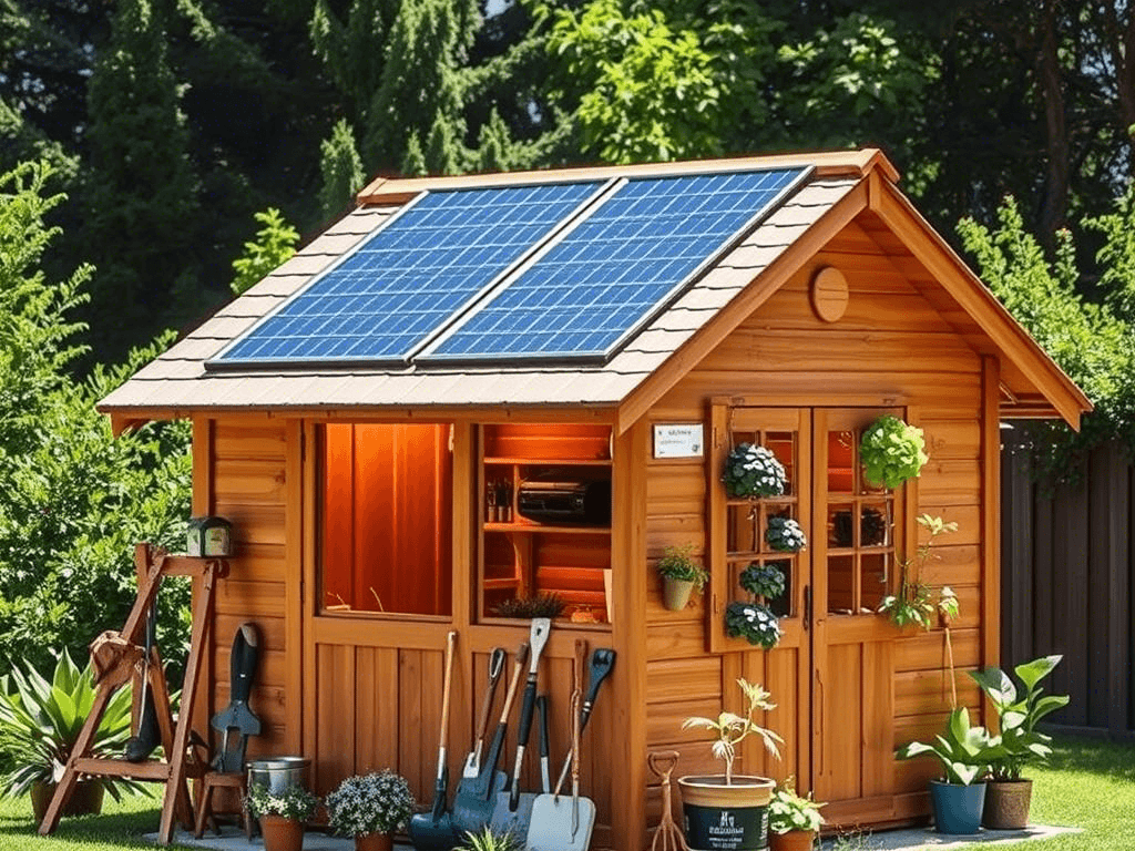 DIY Solar Shed Lighting System: Cheap & Easy Setup Guide 1 Small wooden shed with DIY solar panel on the roof