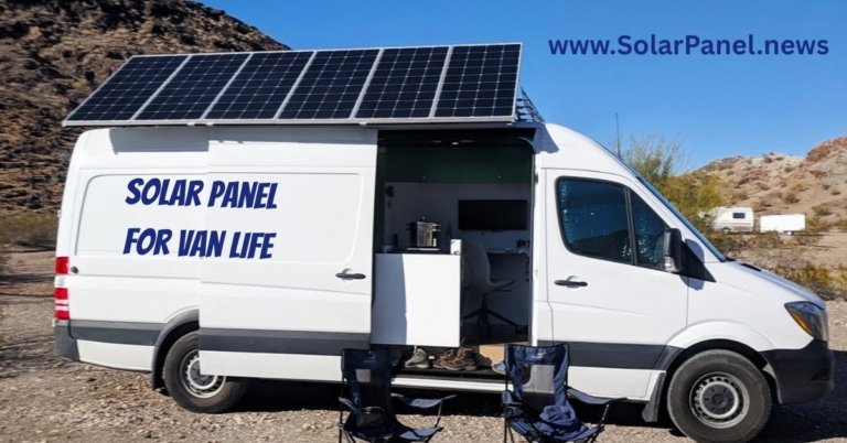 On a sunny noon, at the foot of a mountain in the US, our open van with solar panels on the roof is parked, preparing for the campaign