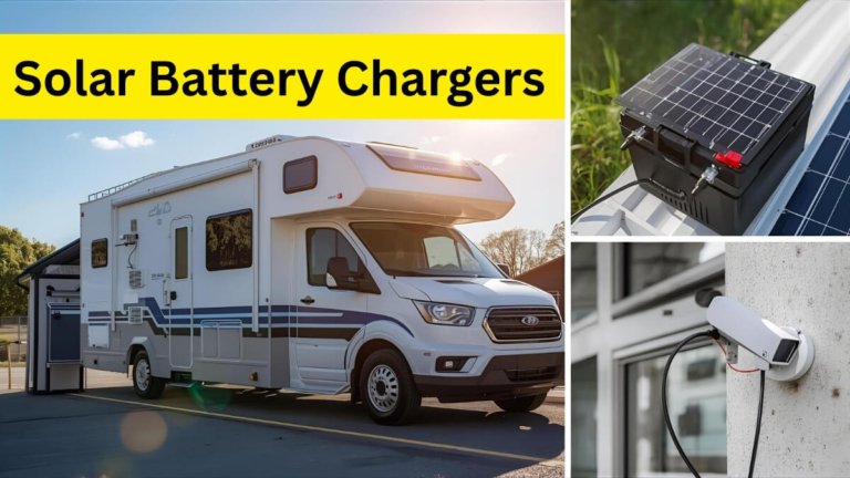 Best solar battery chargers for car and RV maintenance shown in sunny outdoor setting