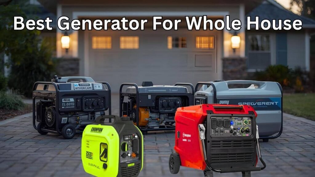 5 Best Whole House Generators for Residential Backup Power 1 Top 5 whole house generators lined up in a suburban driveway